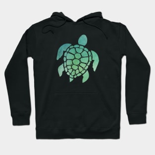 Sea Turtle Design in Blue and Green Paint Strokes Pattern Hoodie